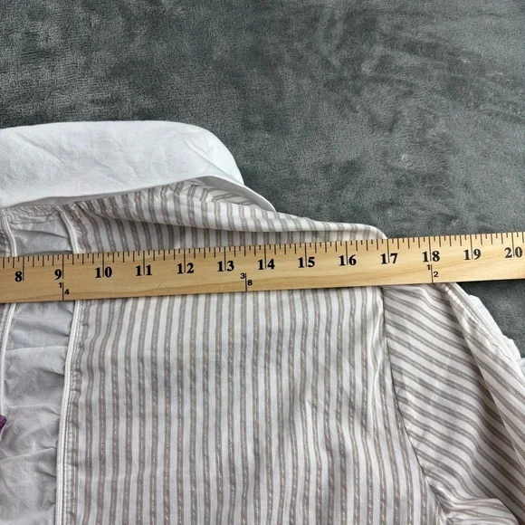 VTG Crisca Escada Blouse Women’s L Pinstripes Ruffle Buttons Academia White Gray - Picture 11 of 11